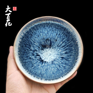 特大建阳原矿建盏 点茶专用十二公分大束口手工铁胎油滴兔毫百花