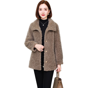卡若维娅高端简约颗粒羊剪绒大衣女气质羊羔毛复合一体皮草外套韩