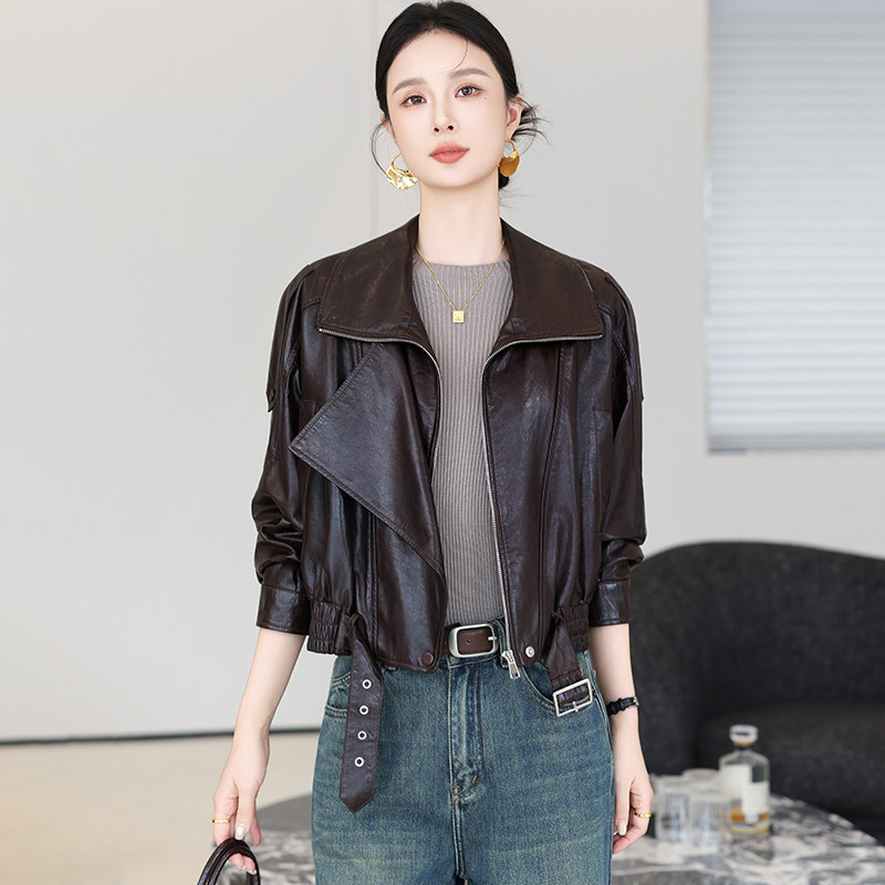 卡若维娅海宁真皮短款显瘦皮衣女