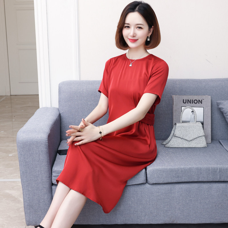 【断码清仓】真丝连衣裙女中长款褶皱收腰杭州丝绸夏季新款