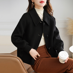 卡若维娅高端双面呢羊毛大衣短款宽松气质零羊绒毛呢外套女士新款