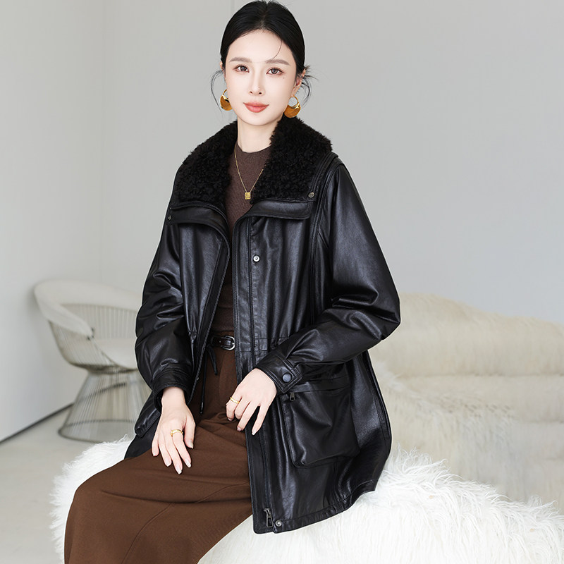 海宁真皮羽绒服绵羊皮鹅绒皮衣女