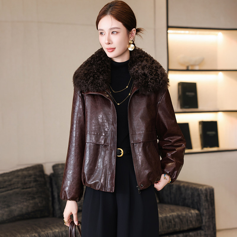 海宁真皮皮衣短款女皮羽绒服外套