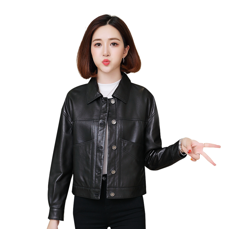 早春真皮皮衣外套女短款机车夹克