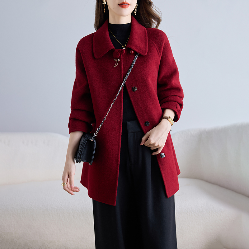 卡若维娅2025新款双面呢羊毛大衣女中长款零羊绒外套妈妈呢子上衣