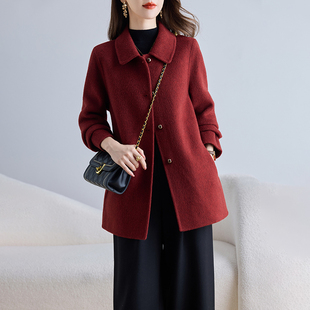 卡若维娅双面呢2025新款大衣女秋冬短款红色高级感羊毛绒呢子外套