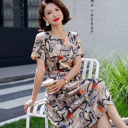 真丝桑蚕丝连衣裙女收腰显瘦裙子