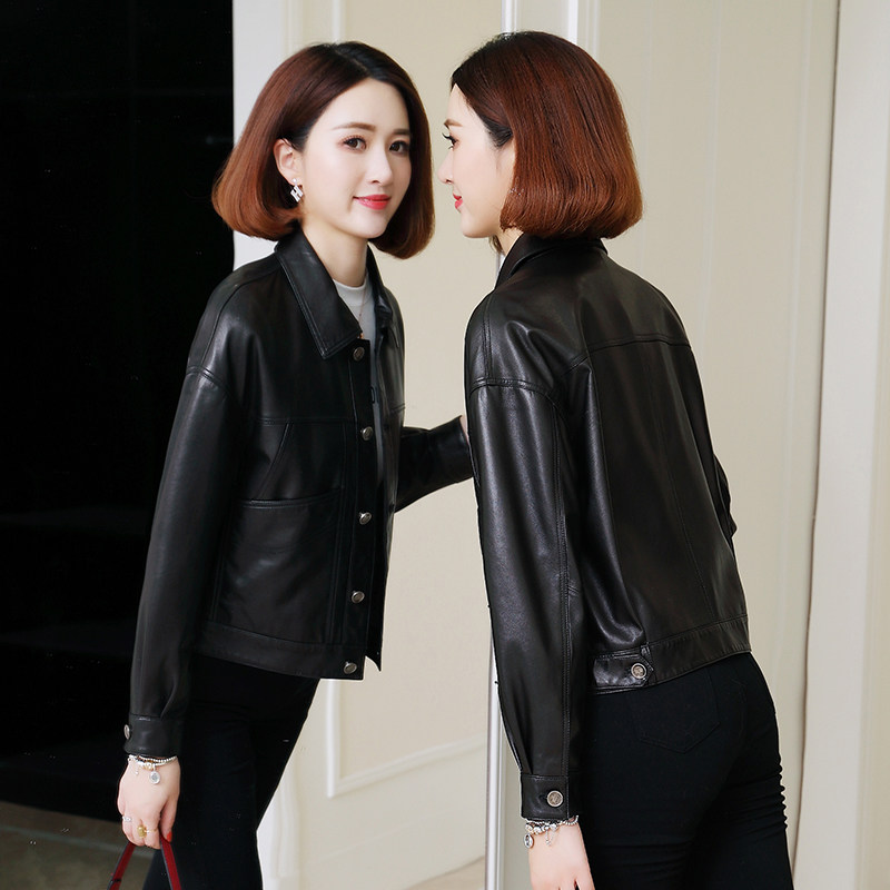 卡若维娅海宁真皮皮衣女短款2025春装新款绵羊皮流行机车夹克外套