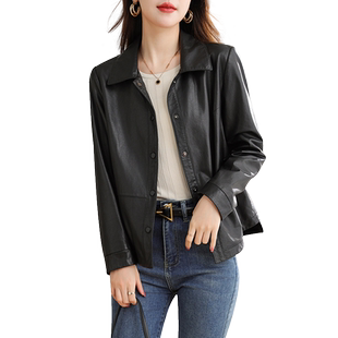 卡若维娅春秋高端海宁皮衣女短款绵羊皮宽松气质真皮皮衣夹克外套