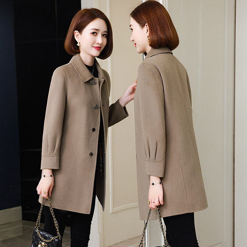 卡若维娅时尚高级感双面呢羊毛大衣女中长款宽松显瘦毛呢外套减龄,女装/女士精品,毛呢外套,淘宝优惠券,粉丝福利购,淘宝优惠卷