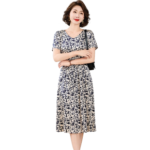 卡若维娅桑蚕丝连衣裙女杭州真丝印花裙子收腰显瘦高级感短袖夏季