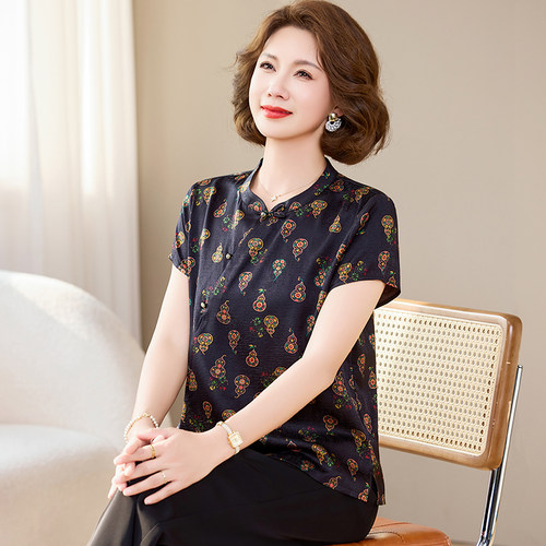 卡若维娅真丝印花短袖桑蚕丝上衣