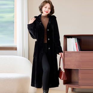 卡若维娅金貂绒外套女仿水貂毛毛皮草2025冬季黑色高级感连帽大衣