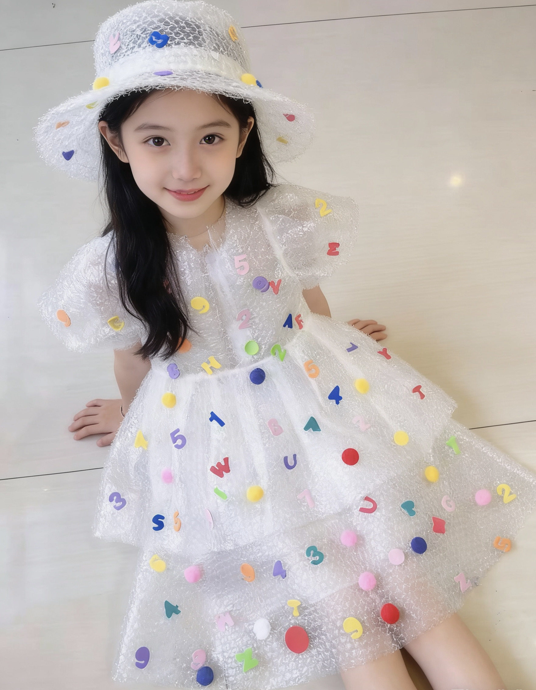 儿童环保服装走秀男童手工字母数字环保衣服数字主题数字节环保服