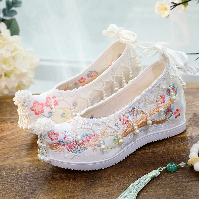内增高翘头古风绣花鞋春夏汉服鞋搭配马面裙鞋凤凰珍珠流苏学生鞋,女鞋,传统布鞋,淘宝优惠券,粉丝福利购,淘宝优惠卷