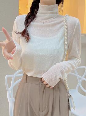 大码女装设计感小众内搭蕾丝恤秋冬季胖遮肉显得打底衫上衣女