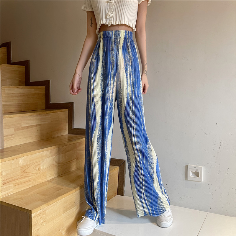 Han Fengxian's thin high waisted, ink splashed and deep fried Street wide leg casual pants