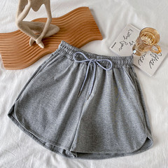 Real price grey sports wide leg shorts women's summer thin high waist loose casual slim versatile pants