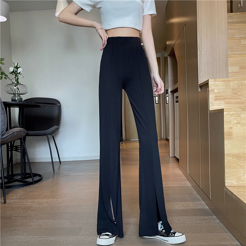 Real shot real price Korean version versatile high waist show thin drooping feeling split wide leg pants casual pants floor pants