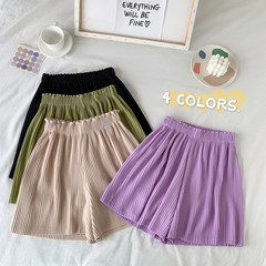 實拍實價 夏季寬鬆褶皺休閒直筒褲顯瘦闊腿五分褲子潮