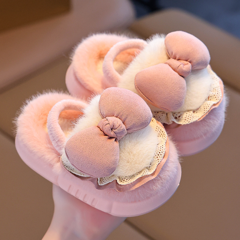 2025新款冬季儿童棉拖鞋女童保暖加绒毛毛EVA防滑松紧带宝宝棉鞋