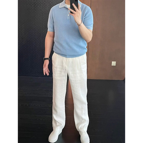 老钱风新贵白色亚麻裤子男休闲裤