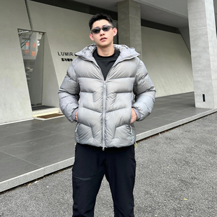 轻量化灰色羽绒棉服男冬季硬汉风户外防风防寒保暖棉衣连帽外套潮