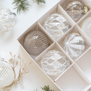 Hromeo圣诞节装饰8cm金色香槟色圣诞球PET彩绘盒装球圣诞树装饰球