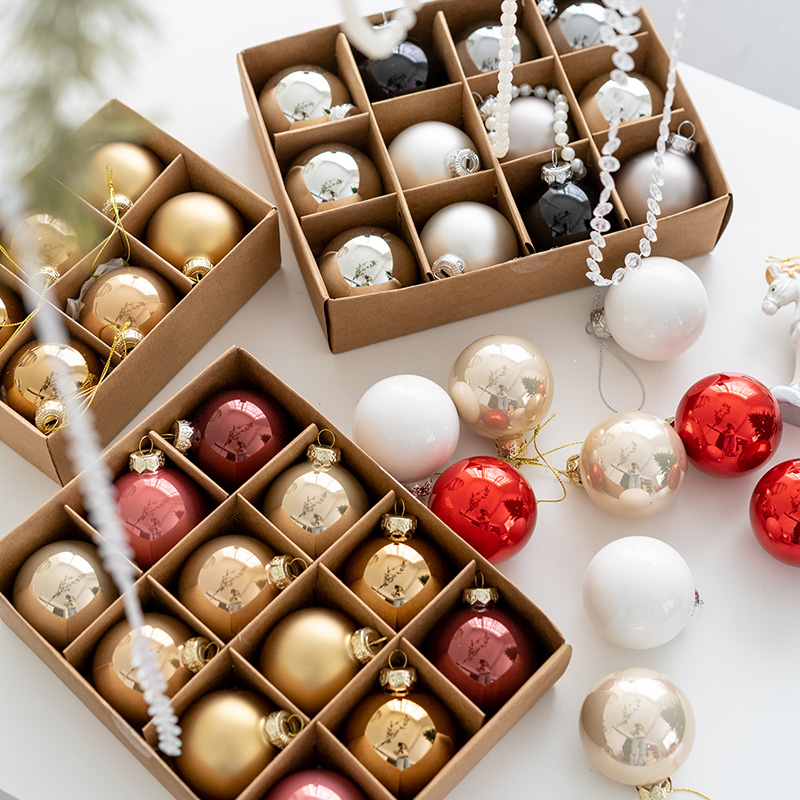 Hromeo 圣诞节装饰ins高级质感色系玻璃球圣诞树装饰球拍照道具