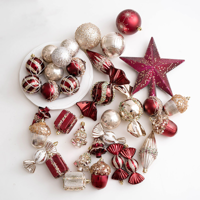 Hromeo酒红香槟色系圣诞球挂件
