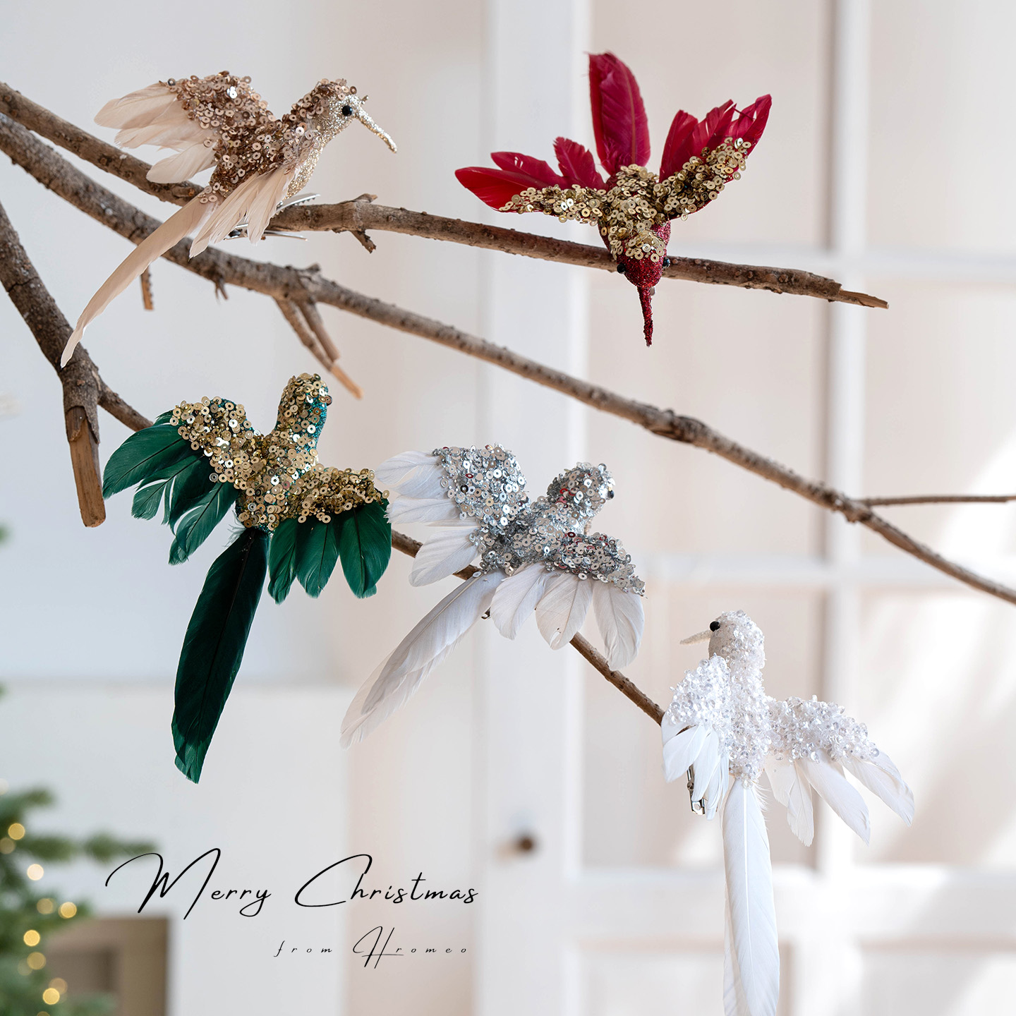 Hromeo 圣诞树仿真羽毛小鸟挂件装饰羽毛蜂鸟挂件圣诞节装饰品
