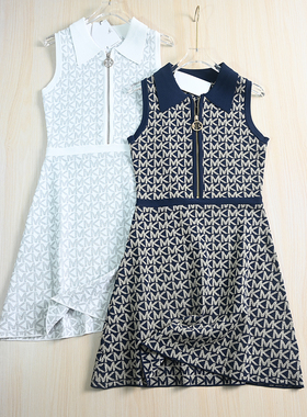 思琪女装 4/25 美M系 厚重感含亮丝满字母翻领半拉链无袖连衣裙