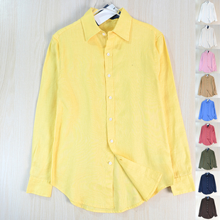 思琪女装263/16 美国单刺绣通勤透气亚麻休闲长袖衬衫