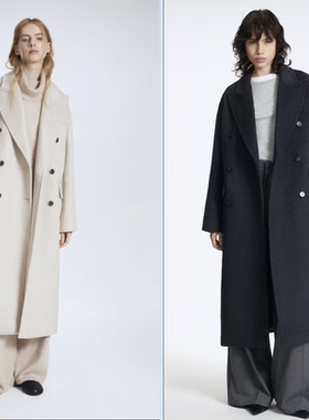 思琪女装2512/8 气质双面呢西装领双排扣长款羊毛大衣外套