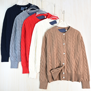 针织开衫 思琪女装 美国单刺绣厚实粗针绞花圆领休闲长袖 2512