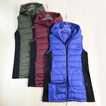 思琪女装2511/18 轻便90白鸭绒拼接连帽修身中长款羽绒马夹