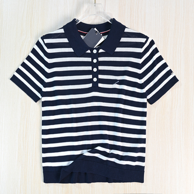 轻盈经典条纹polo领短袖针织衫