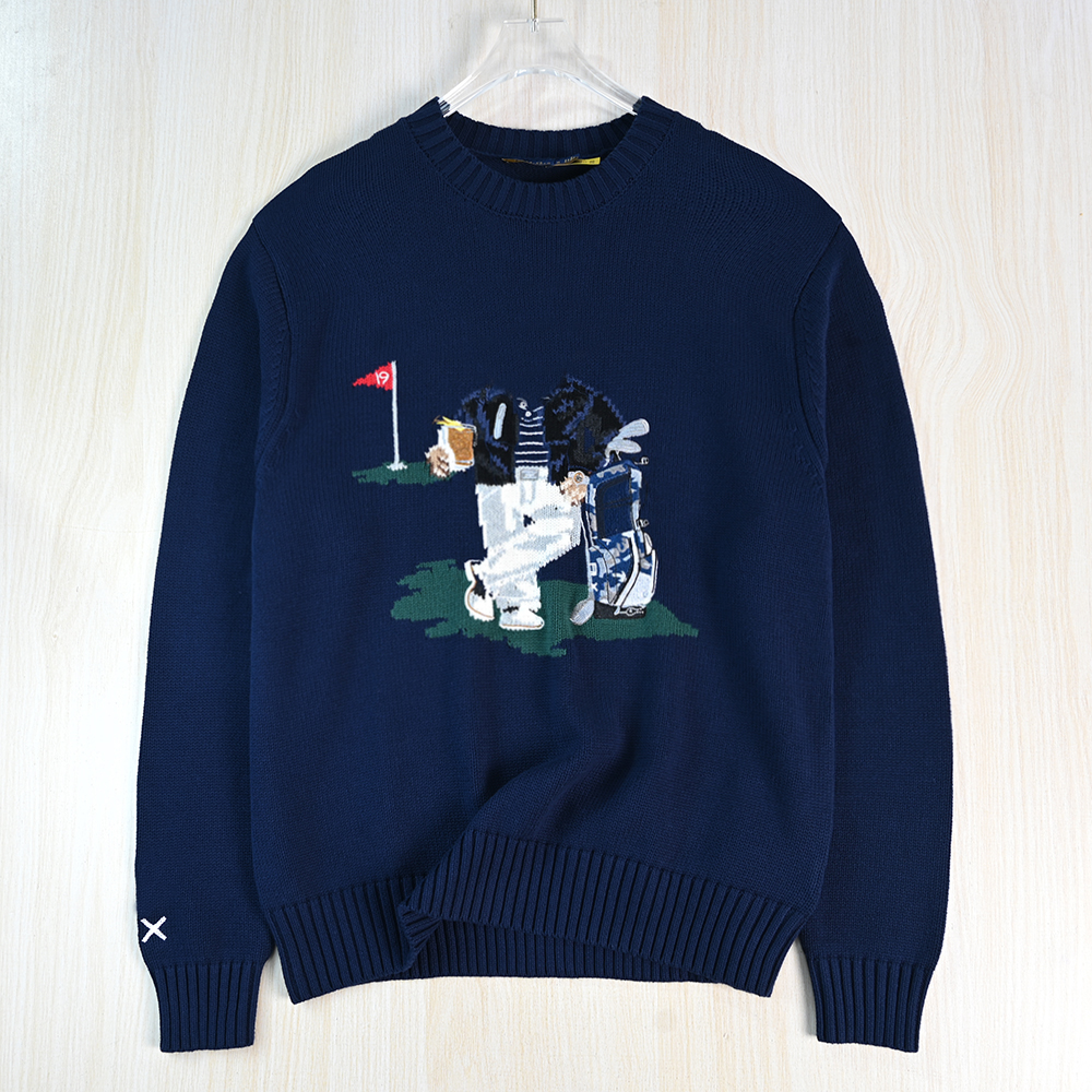 粗针棉线卡通熊圆领休闲长袖毛衣