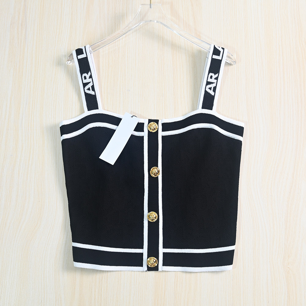 thumbnail for Siqi Women's Clothing American Style K-Er Yarn-Dyed Shoulder Strap Letter Button Decor Sleeveless Slim Fit Stretch Knit Camisole
