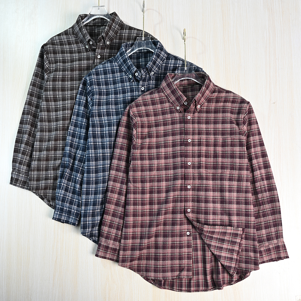 思琪女装2511/27  冬季质感复古磨毛格纹系扣领休闲长袖衬衫