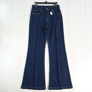 明线弹力高腰喇叭牛仔长裤 思琪女装 气质春夏季 261