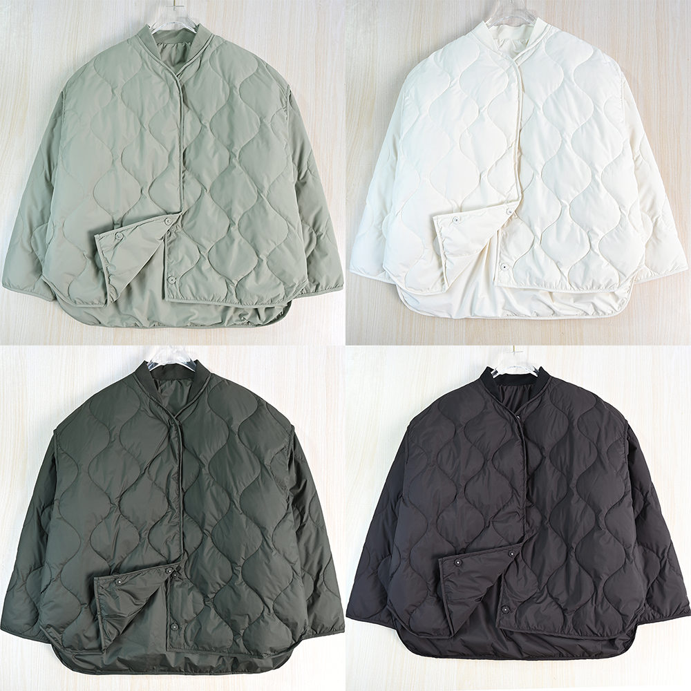 弧形绗缝螺纹立领宽松休闲羽绒服