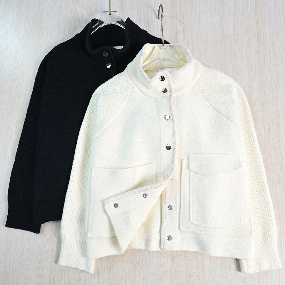 轮廓型磨绒拼接宽松休闲针织外套