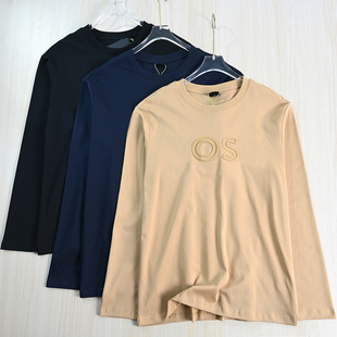 丝光棉浮雕烫金字母休闲直筒圆领长袖 T恤 好货258 男装