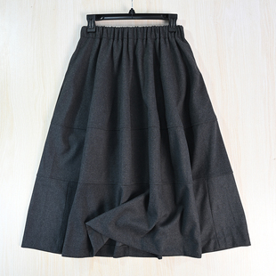 通勤气质厚款 羊毛混纺拼接松紧腰休闲A型半身裙 2512 思琪女装