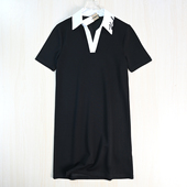 思琪女装 针织连衣裙 美系K撞色刺绣字母V翻领休闲短袖 261