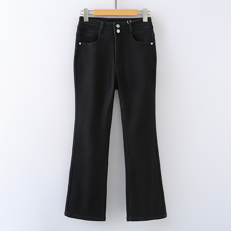 思琪女装2511/10复古时髦微喇中高腰加绒保暖显瘦舒适微弹牛仔裤