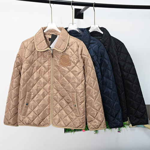 菱格绗缝翻领夹棉休闲棉衣棉服