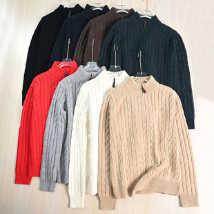 经典 刺绣粗针棉线绞花半拉链立领针织毛衣 257 思琪女装