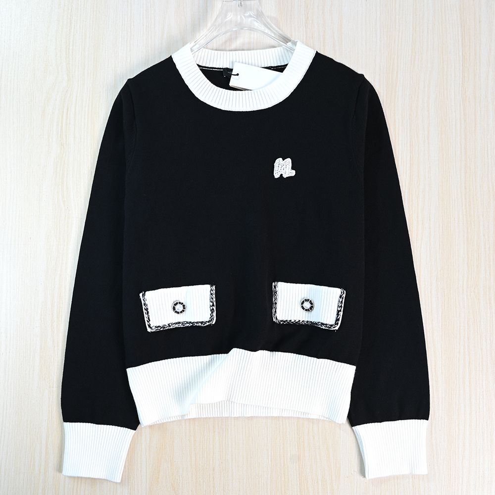 气质小香风撞色圆领长袖针织衫